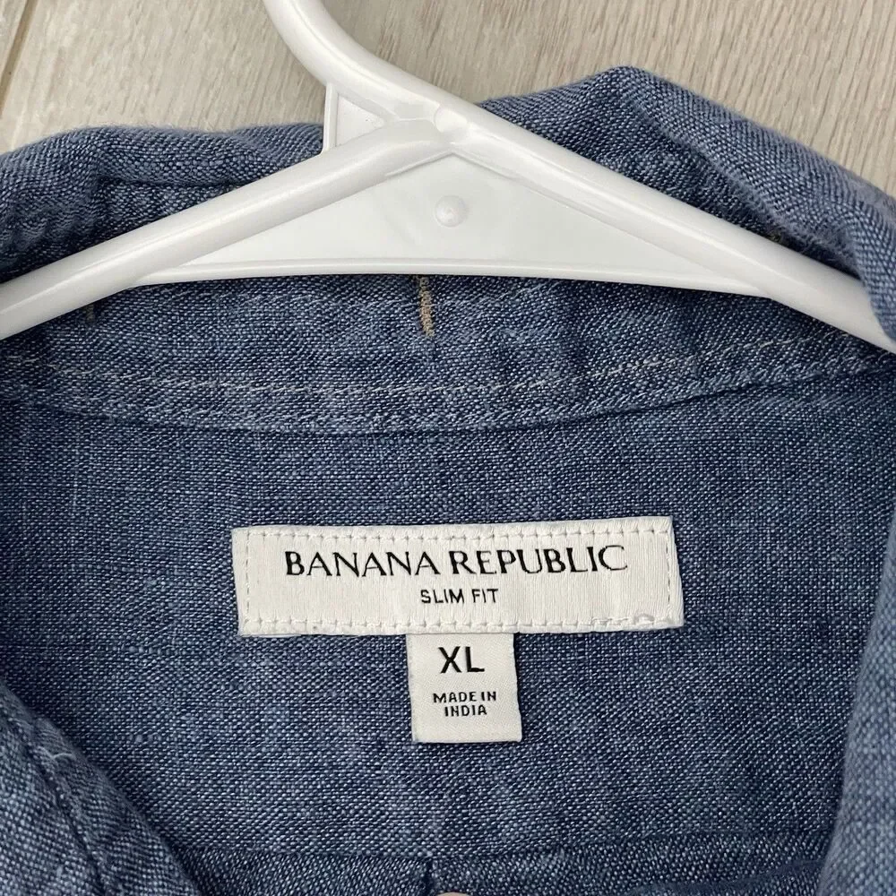 Banana Republic Shirt linen long sleeve button up mens Navy Blue (xlarge slim)